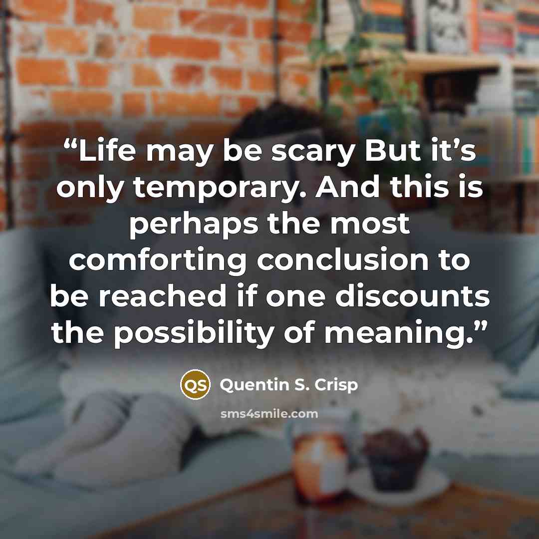 “Life may be scary But it’s only temporary. And this is perhaps the most comforting conclusion to be reached if one discounts the possibility of meaning.” quote by Quentin S. Crisp