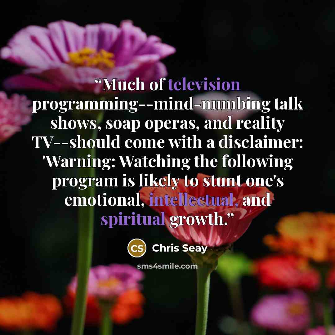 “Much of television programming--mind-numbing talk shows, soap operas, and reality TV--should come with a disclaimer: 'Warning: Watching the following program is likely to stunt one's emotional, intellectual, and spiritual growth.” quote by Chris Seay