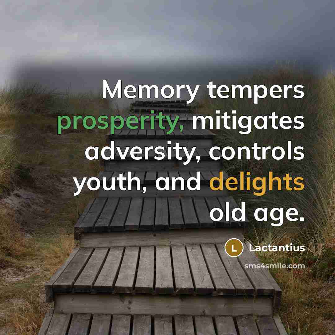 “Memory tempers prosperity, mitigates adversity, controls youth, and delights old age.” quote by Lactantius