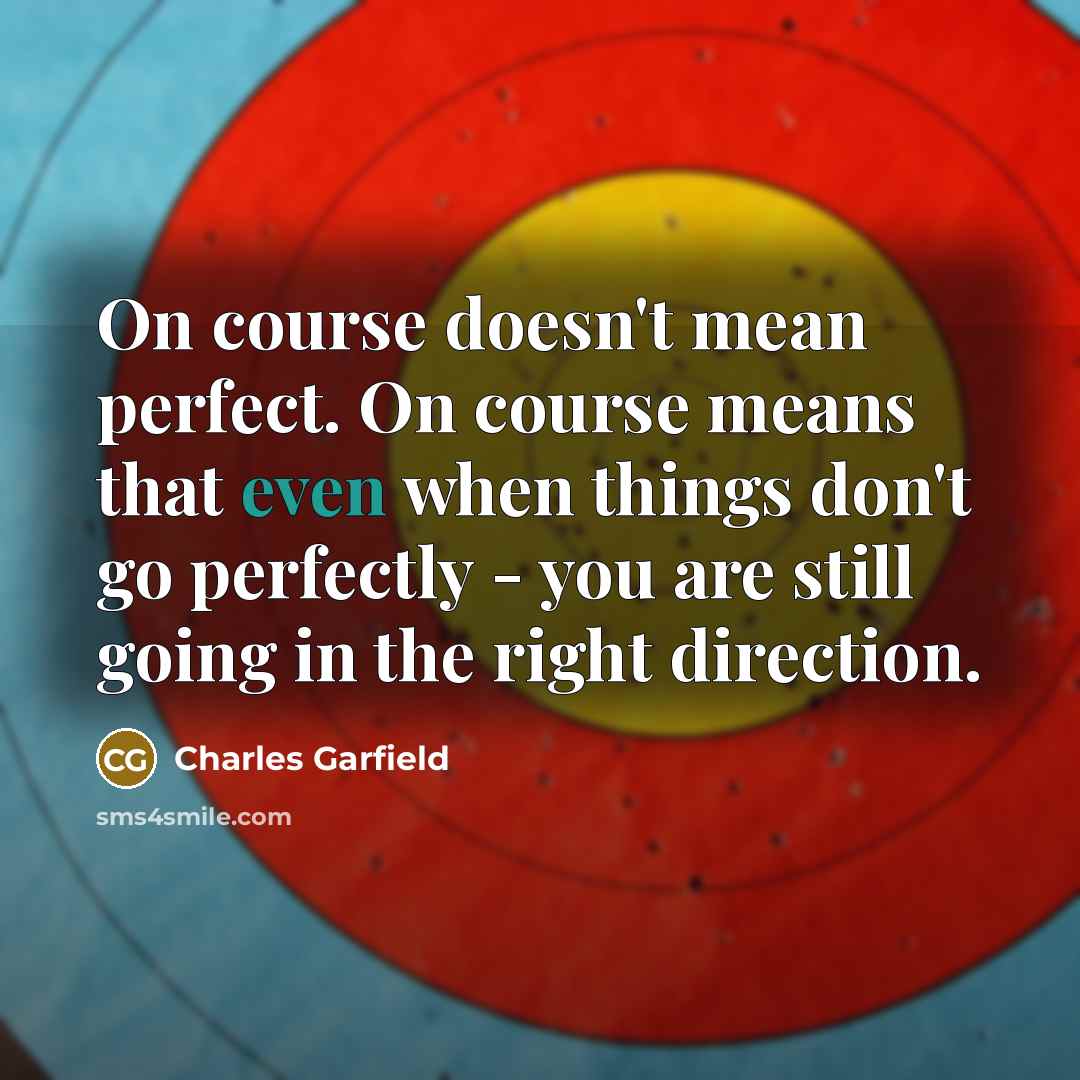 “On course doesn't mean perfect. On course means that even when things don't go perfectly - you are still going in the right direction.” quote by Charles Garfield