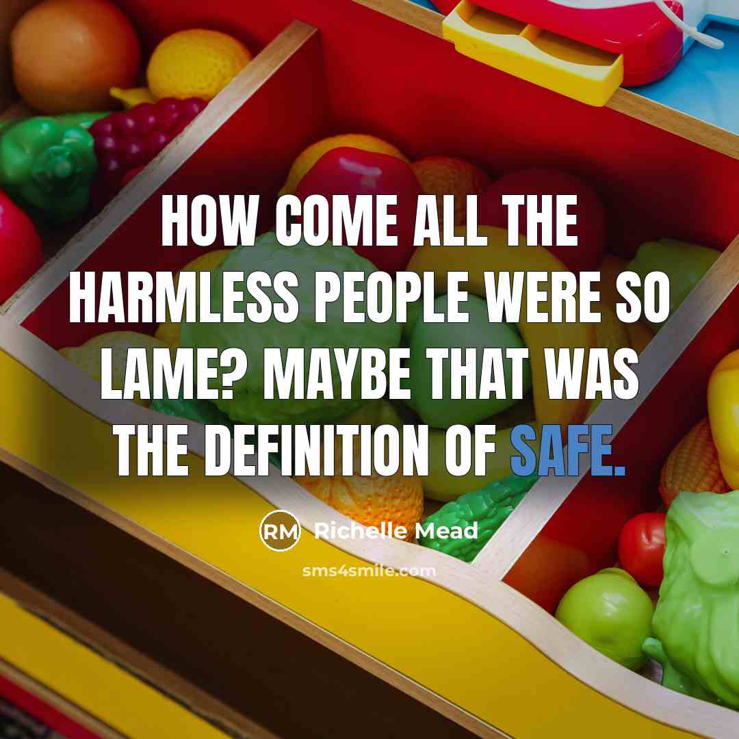 “How come all the harmless people were so lame? Maybe that was the definition of safe.” quote by Richelle Mead