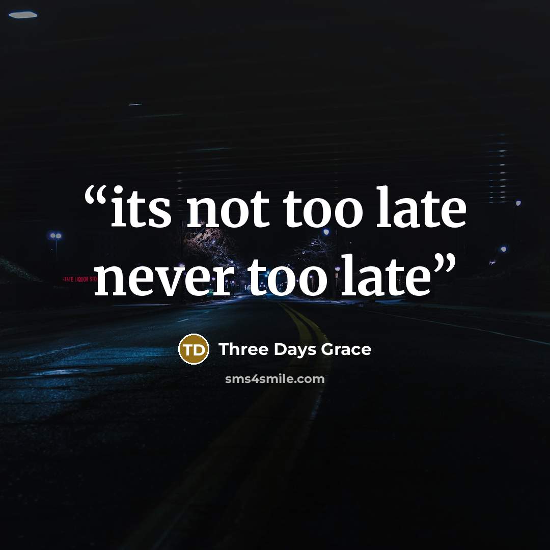 “its not too late never too late” quote by Three Days Grace