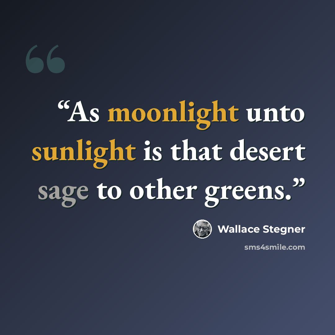 “As moonlight unto sunlight is that desert sage to other greens.” quote by Wallace Stegner