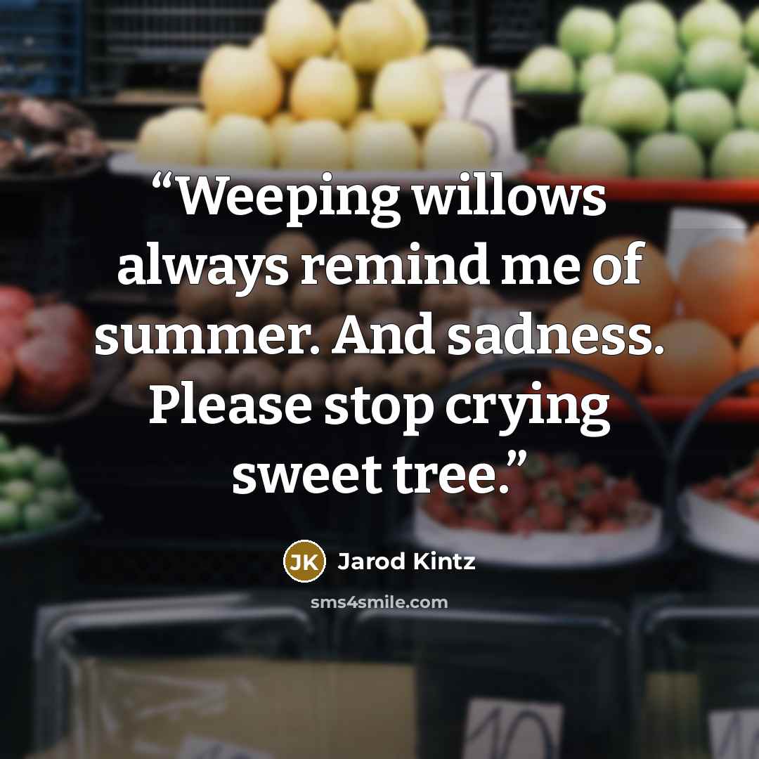 “Weeping willows always remind me of summer. And sadness. Please stop crying sweet tree.” quote by Jarod Kintz