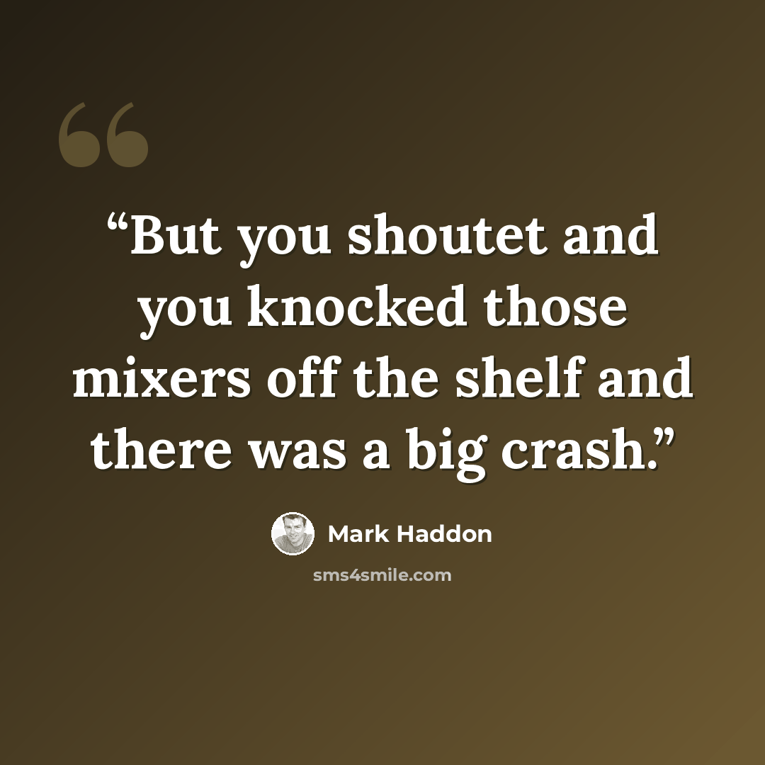 “But you shoutet and you knocked those mixers off the shelf and there was a big crash.” quote by Mark Haddon
