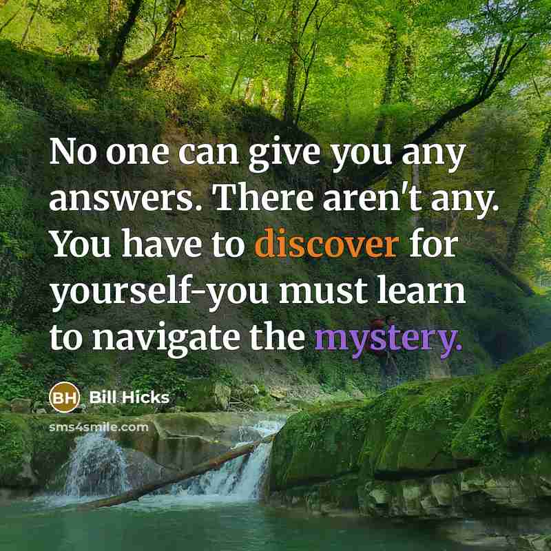 “No one can give you any answers. There aren't any. You have to discover for yourself-you must learn to navigate the mystery.” quote by Bill Hicks