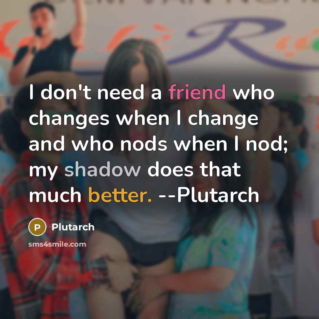 “I don't need a friend who changes when I change and who nods when I nod; my shadow does that much better. --Plutarch” quote by Plutarch