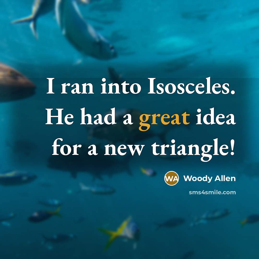 “I ran into Isosceles. He had a great idea for a new triangle!” quote by Woody Allen