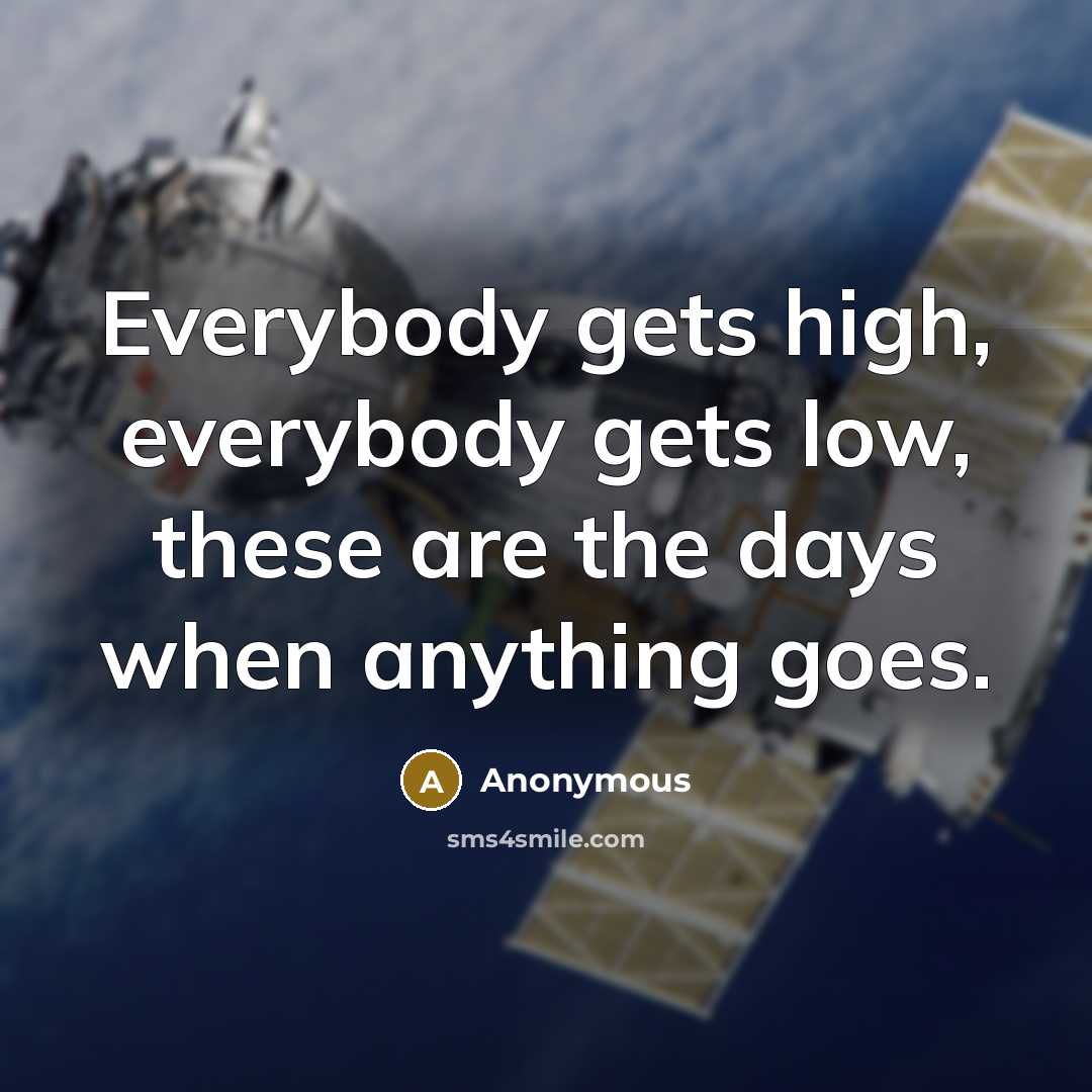 “Everybody gets high, everybody gets low, these are the days when anything goes.” quote by Anonymous