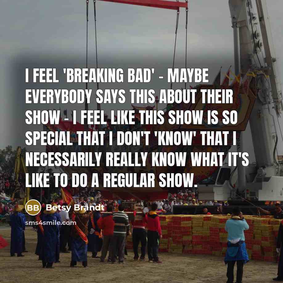 “I feel 'Breaking Bad' - maybe everybody says this about their show - I feel like this show is so special that I don't 'know' that I necessarily really know what it's like to do a regular show.” quote by Betsy Brandt