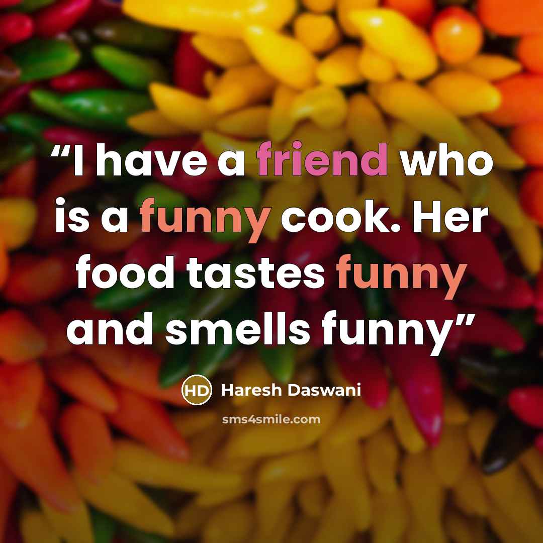 “I have a friend who is a funny cook. Her food tastes funny and smells funny” quote by Haresh Daswani