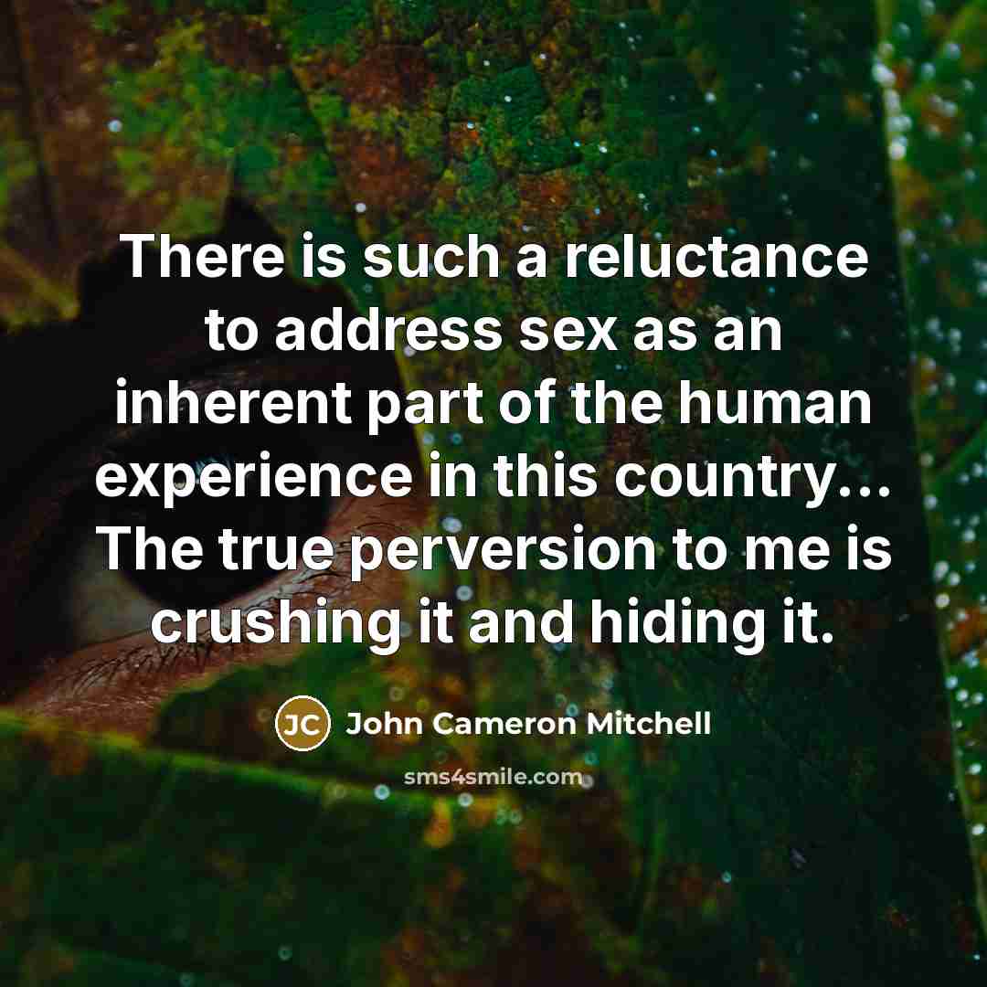 “There is such a reluctance to address sex as an inherent part of the human experience in this country... The true perversion to me is crushing it and hiding it.” quote by John Cameron Mitchell