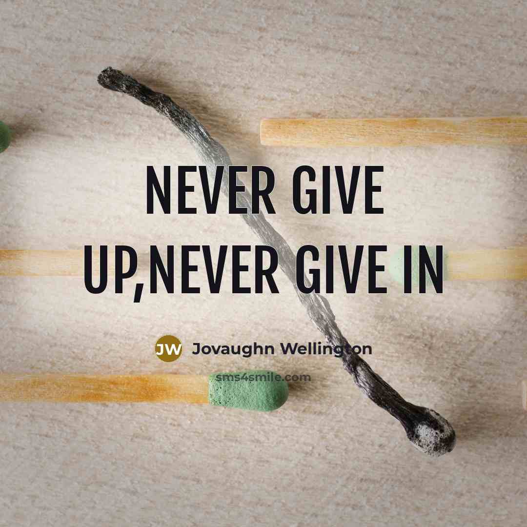 “Never give up,Never Give in” quote by Jovaughn Wellington