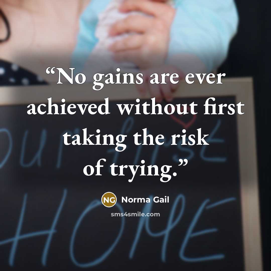 “No gains are ever achieved without first taking the risk of trying.” quote by Norma Gail