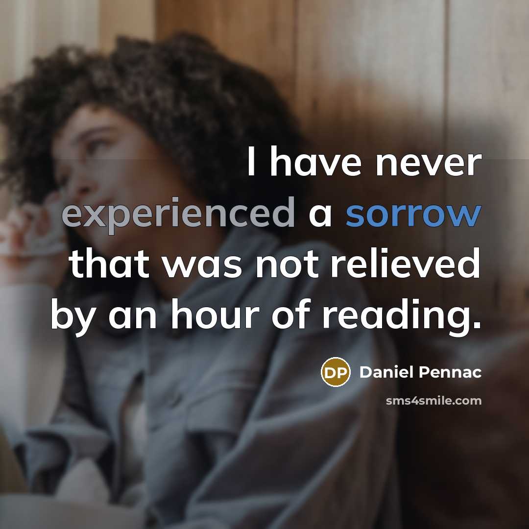 “I have never experienced a sorrow that was not relieved by an hour of reading.” quote by Daniel Pennac