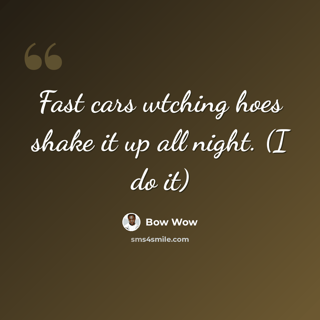 “Fast cars wtching hoes shake it up all night. (I do it)” quote by Bow Wow