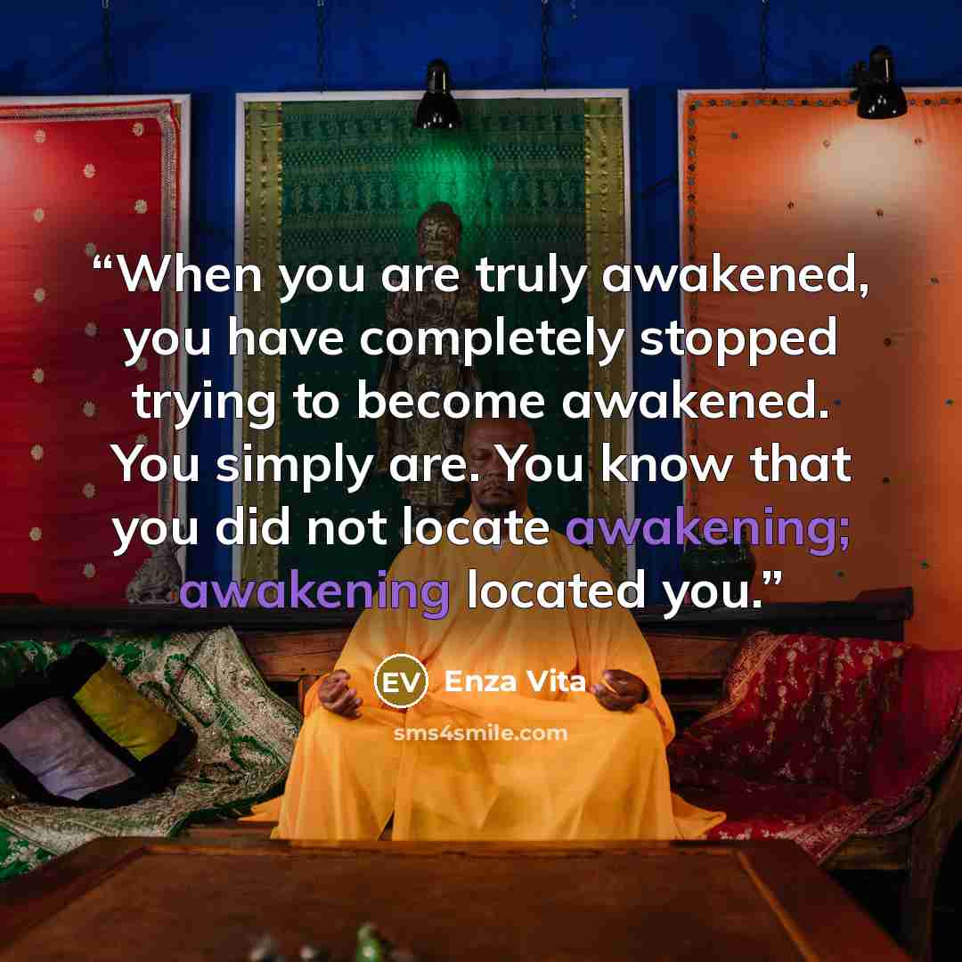 “When you are truly awakened, you have completely stopped trying to become awakened. You simply are. You know that you did not locate awakening; awakening located you.” quote by Enza Vita