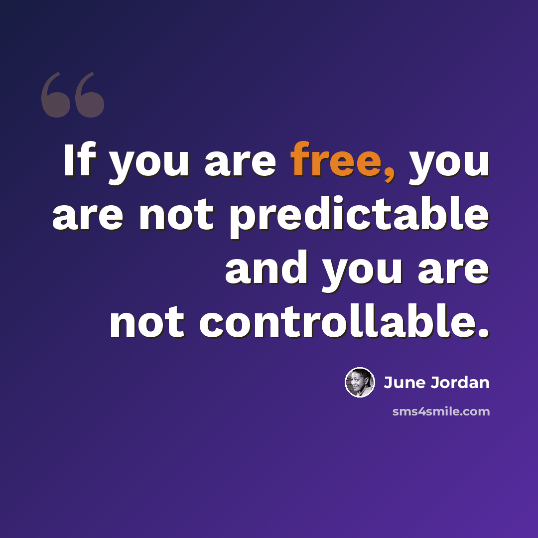 “If you are free, you are not predictable and you are not controllable.” quote by June Jordan