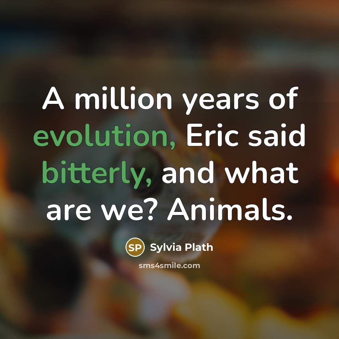 “A million years of evolution, Eric said bitterly, and what are we? Animals.” quote by Sylvia Plath