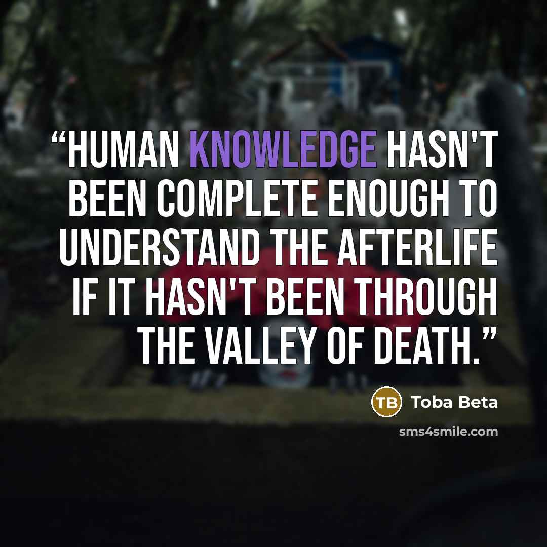“Human knowledge hasn't been complete enough to understand the afterlife if it hasn't been through the valley of death.” quote by Toba Beta