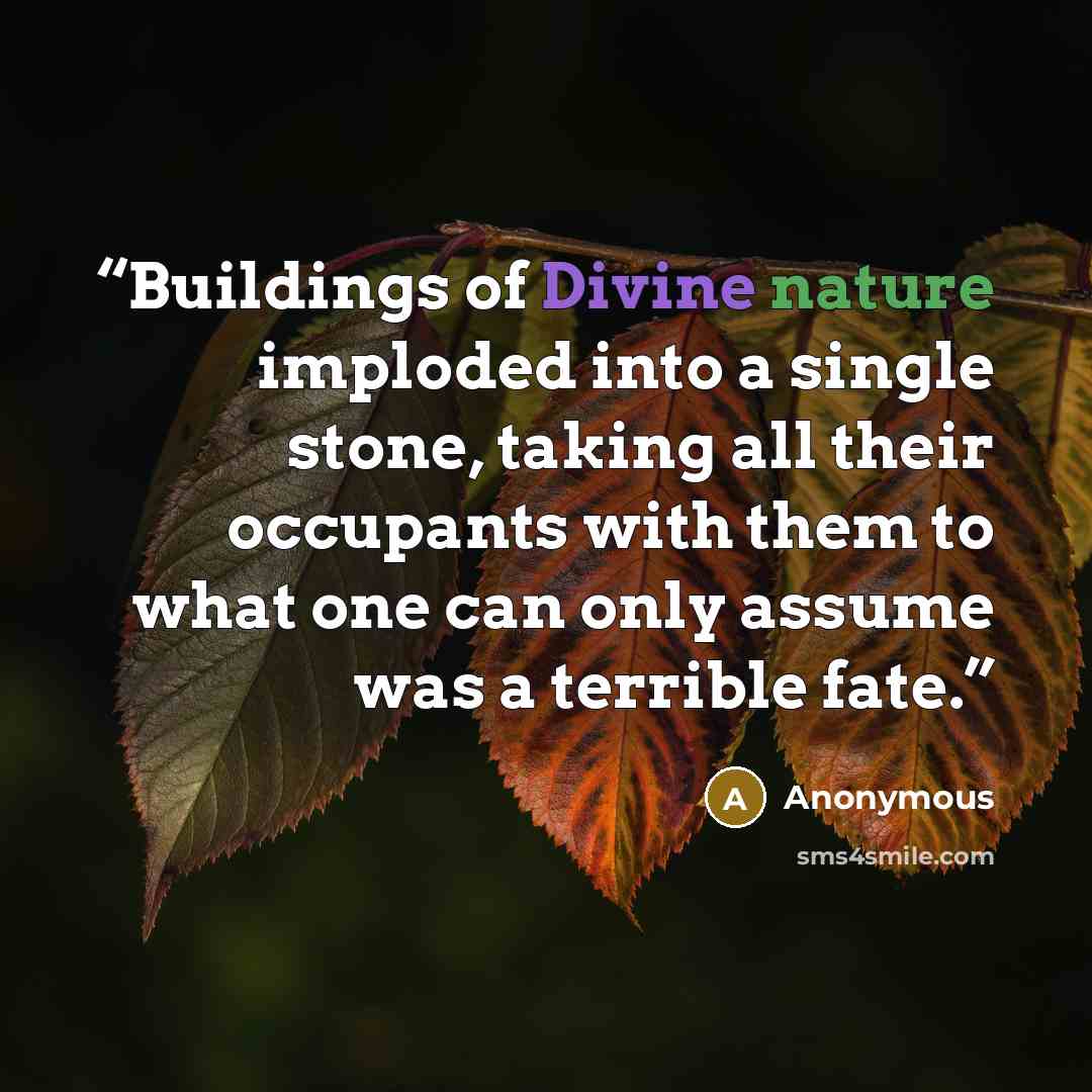 “Buildings of Divine nature imploded into a single stone, taking all their occupants with them to what one can only assume was a terrible fate.” quote by Anonymous