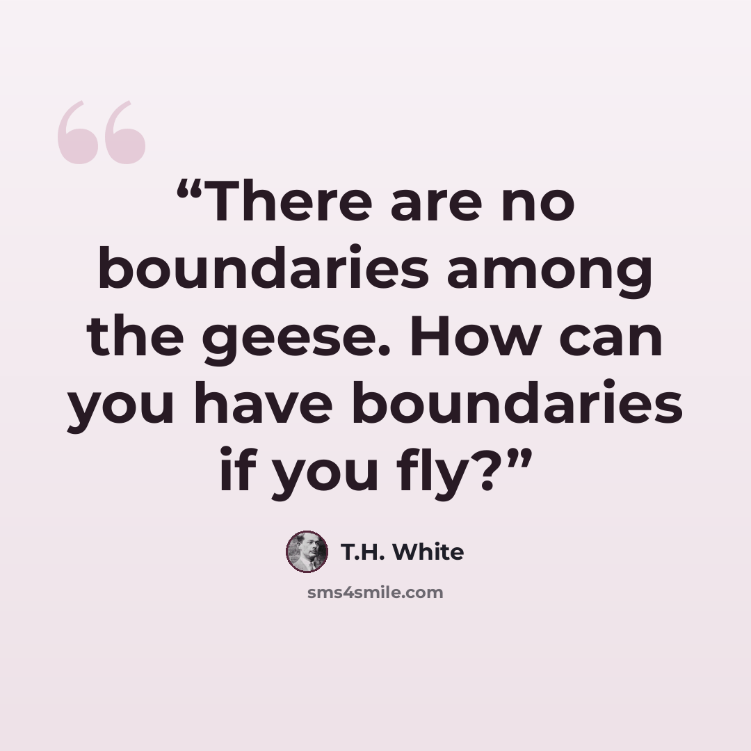 “There are no boundaries among the geese. How can you have boundaries if you fly?” quote by T.H. White