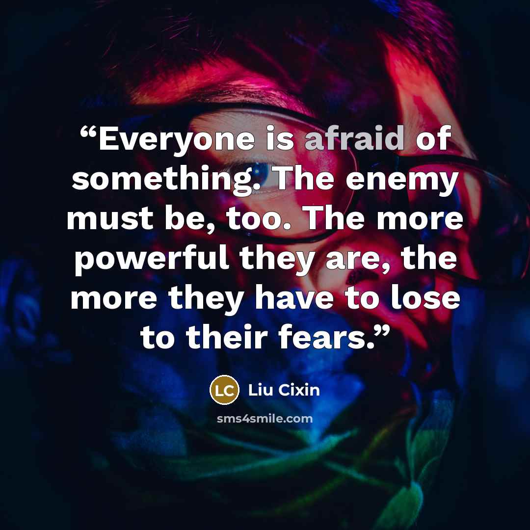 “Everyone is afraid of something. The enemy must be, too. The more powerful they are, the more they have to lose to their fears.” quote by Liu Cixin