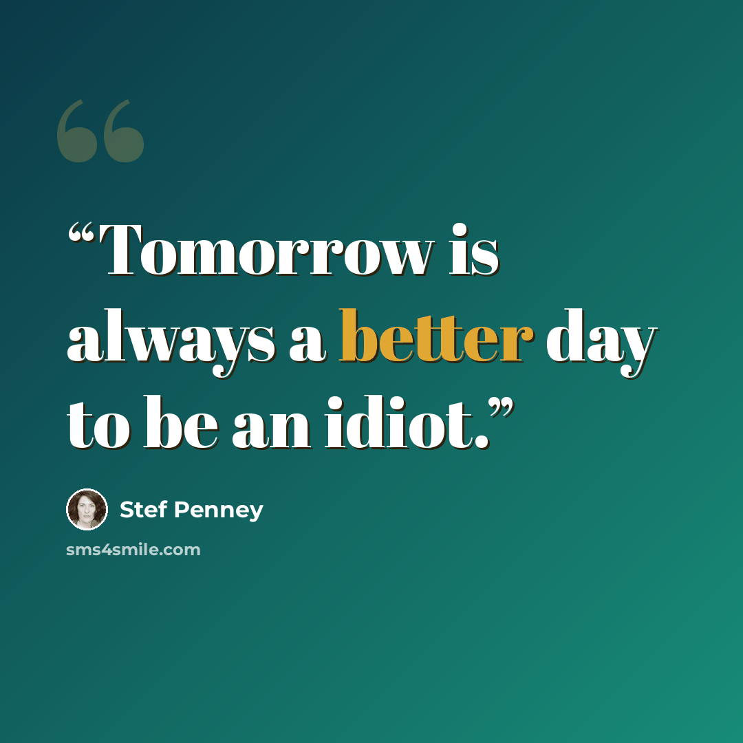 “Tomorrow is always a better day to be an idiot.” quote by Stef Penney