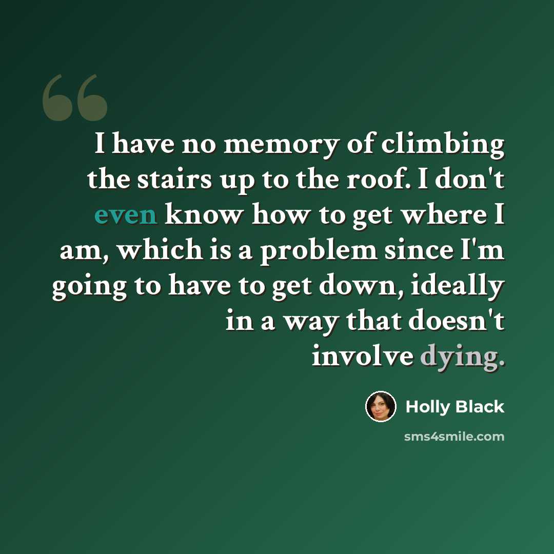 “I have no memory of climbing the stairs up to the roof. I don't even know how to get where I am, which is a problem since I'm going to have to get down, ideally in a way that doesn't involve dying.” quote by Holly Black