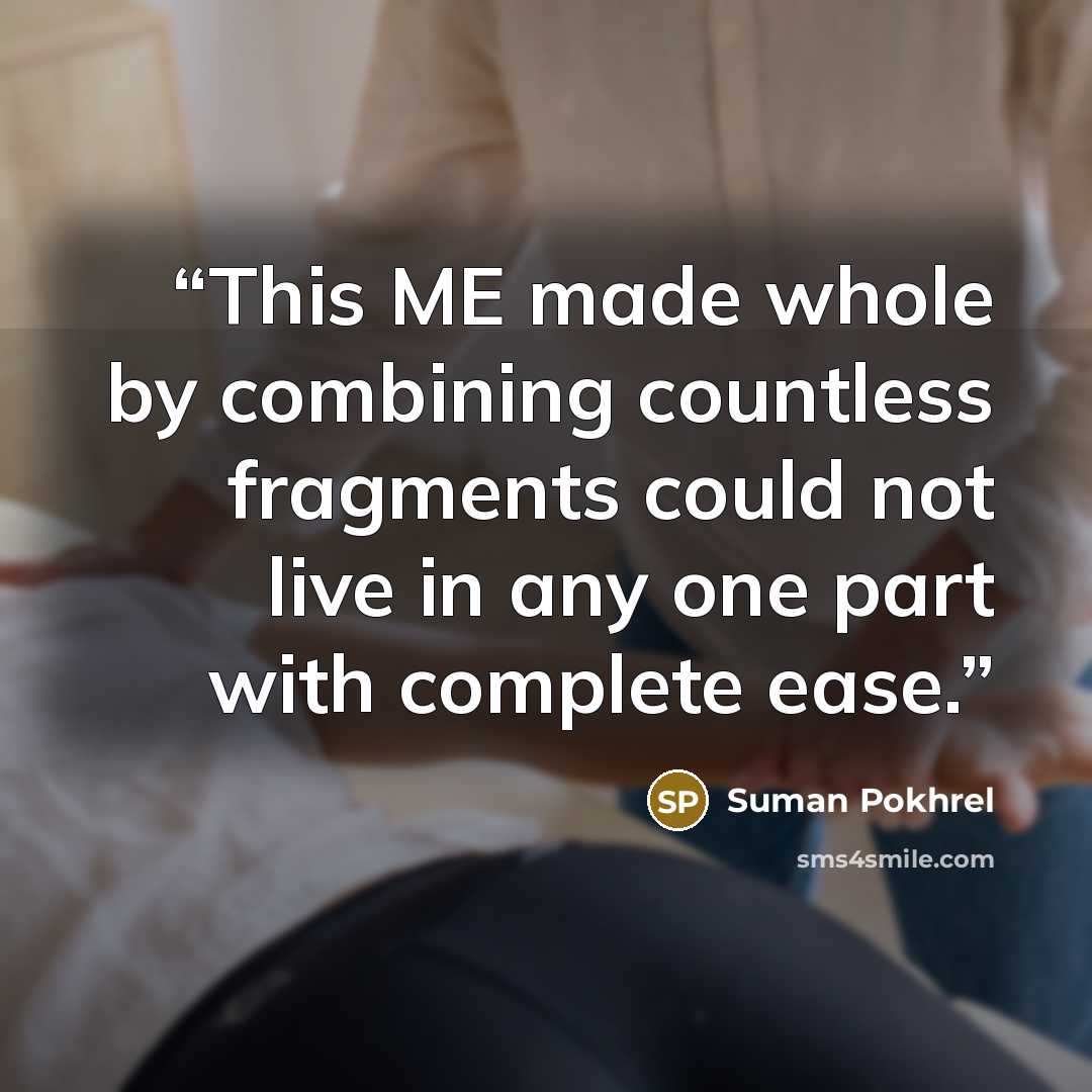 “This ME made whole by combining countless fragments could not live in any one part with complete ease.” quote by Suman Pokhrel