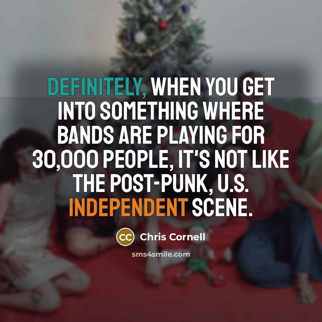 “Definitely, when you get into something where bands are playing for 30,000 people, it's not like the post-punk, U.S. independent scene.” quote by Chris Cornell