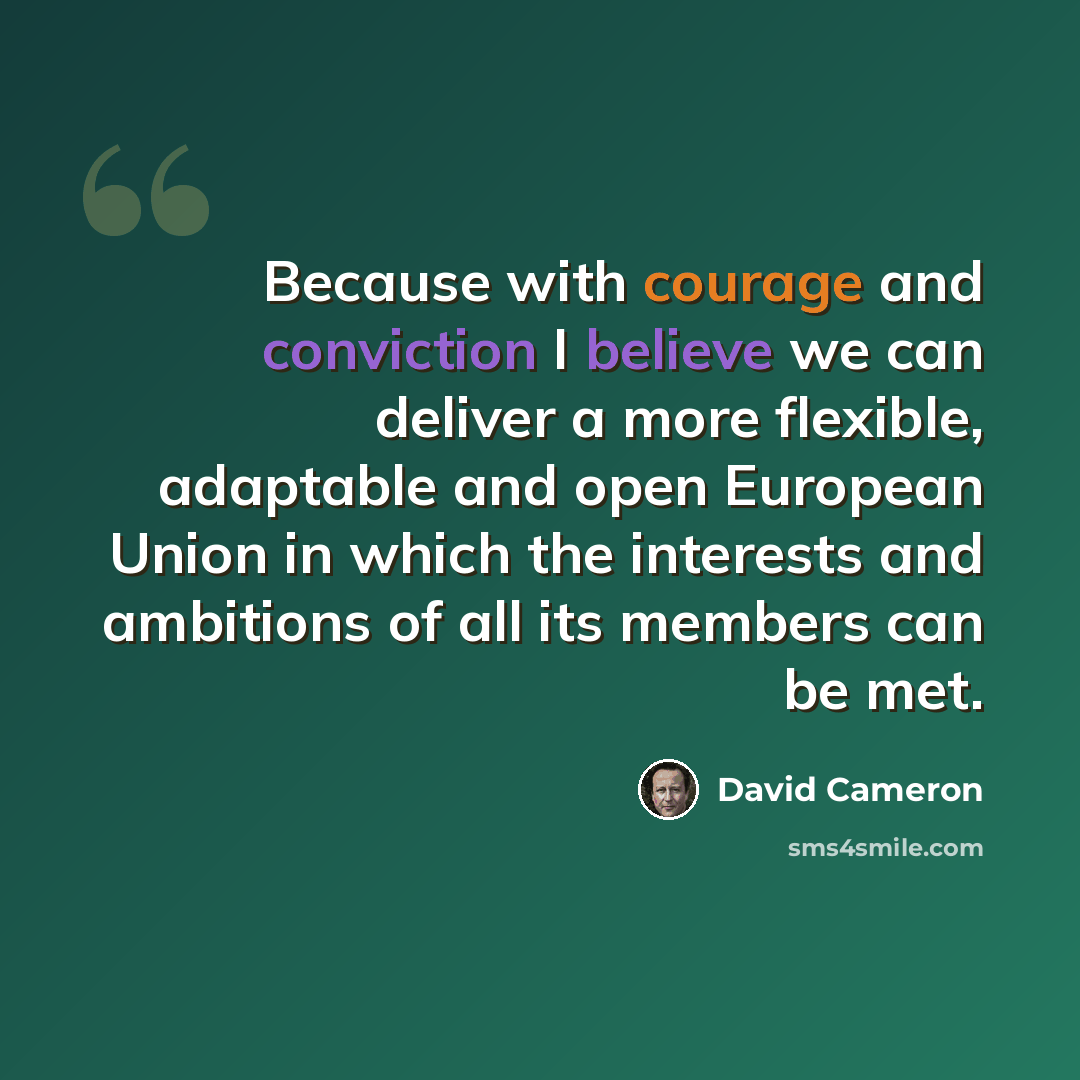 “Because with courage and conviction I believe we can deliver a more flexible, adaptable and open European Union in which the interests and ambitions of all its members can be met.” quote by David Cameron