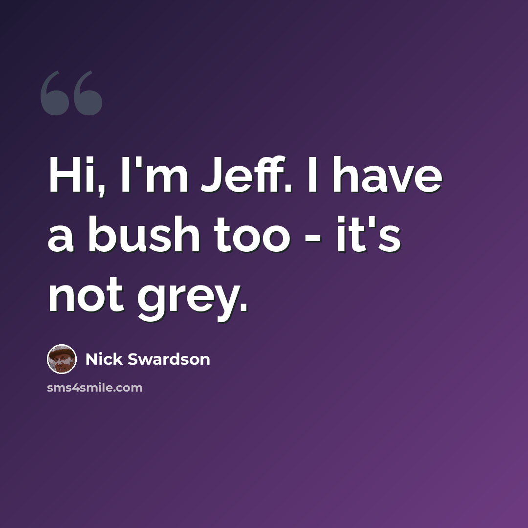 “Hi, I'm Jeff. I have a bush too - it's not grey.” quote by Nick Swardson