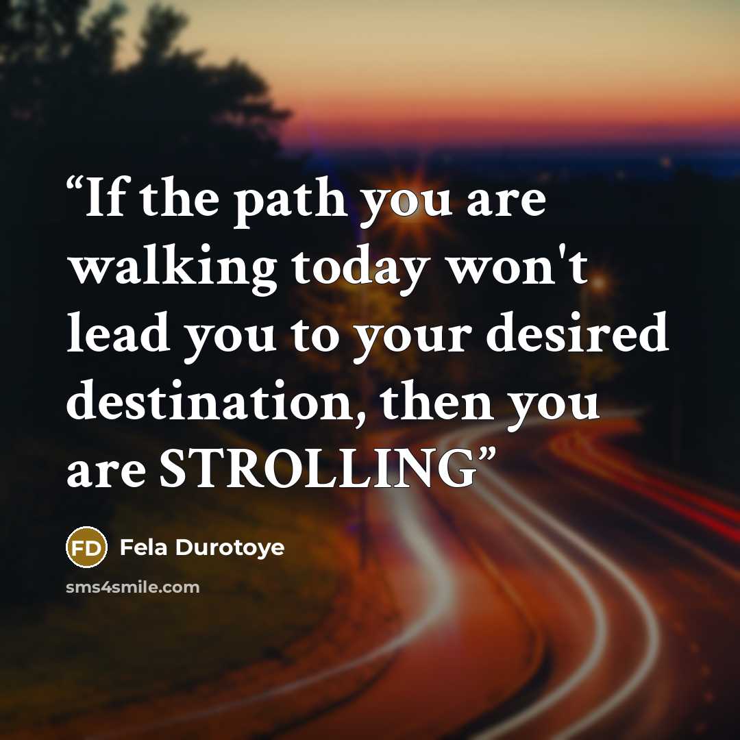 “If the path you are walking today won't lead you to your desired destination, then you are STROLLING” quote by Fela Durotoye