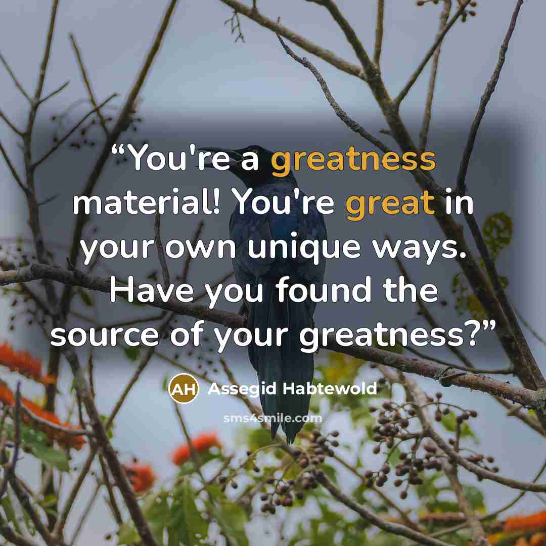 “You're a greatness material! You're great in your own unique ways. Have you found the source of your greatness?” quote by Assegid Habtewold