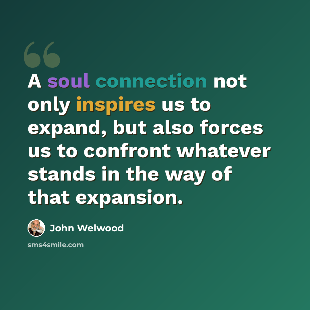 “A soul connection not only inspires us to expand, but also forces us to confront whatever stands in the way of that expansion.” quote by John Welwood