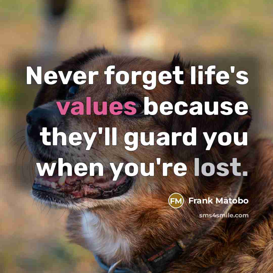 “Never forget life's values because they'll guard you when you're lost.” quote by Frank Matobo