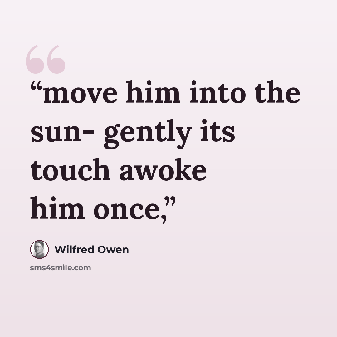 “move him into the sun- gently its touch awoke him once,” quote by Wilfred Owen