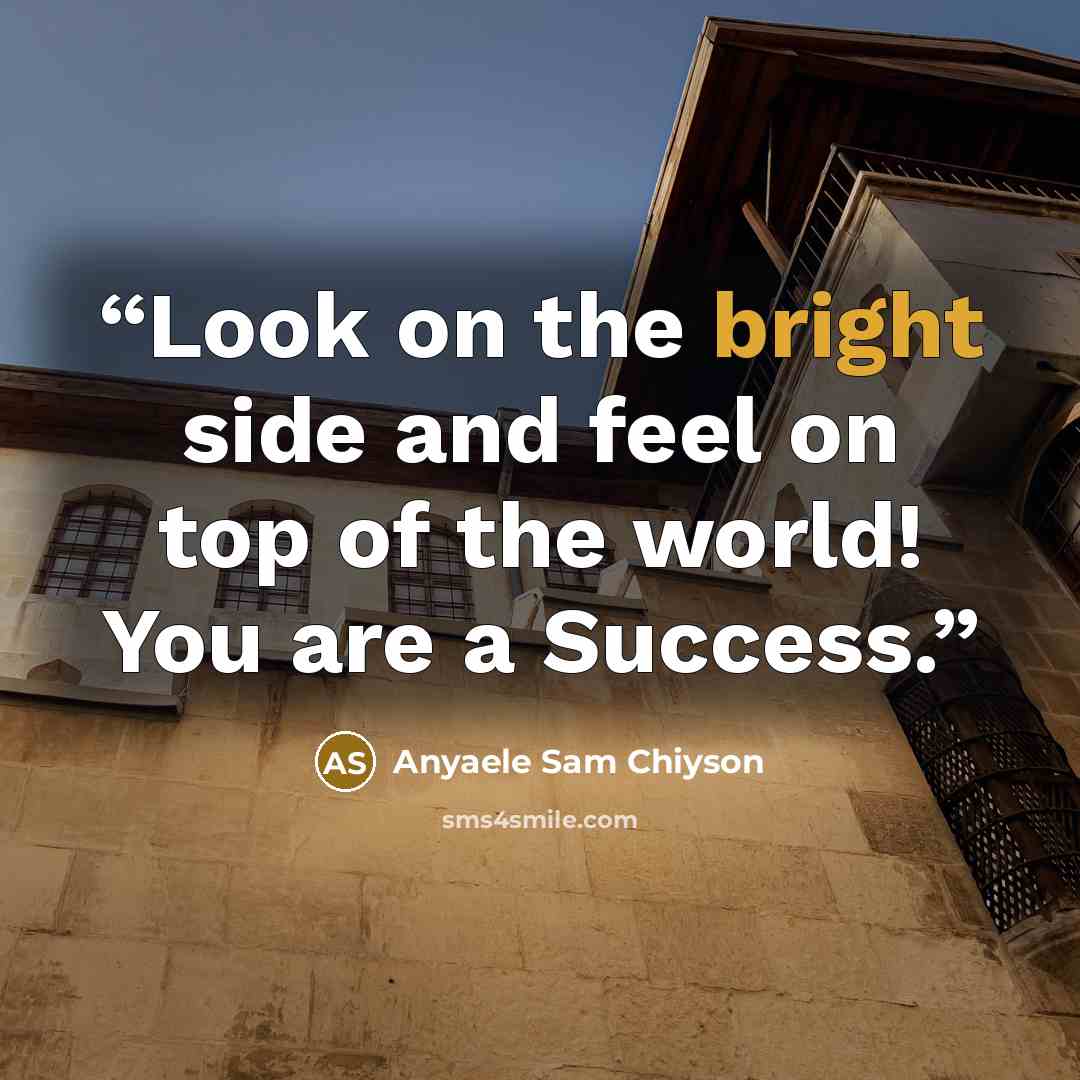 “Look on the bright side and feel on top of the world! You are a Success.” quote by Anyaele Sam Chiyson