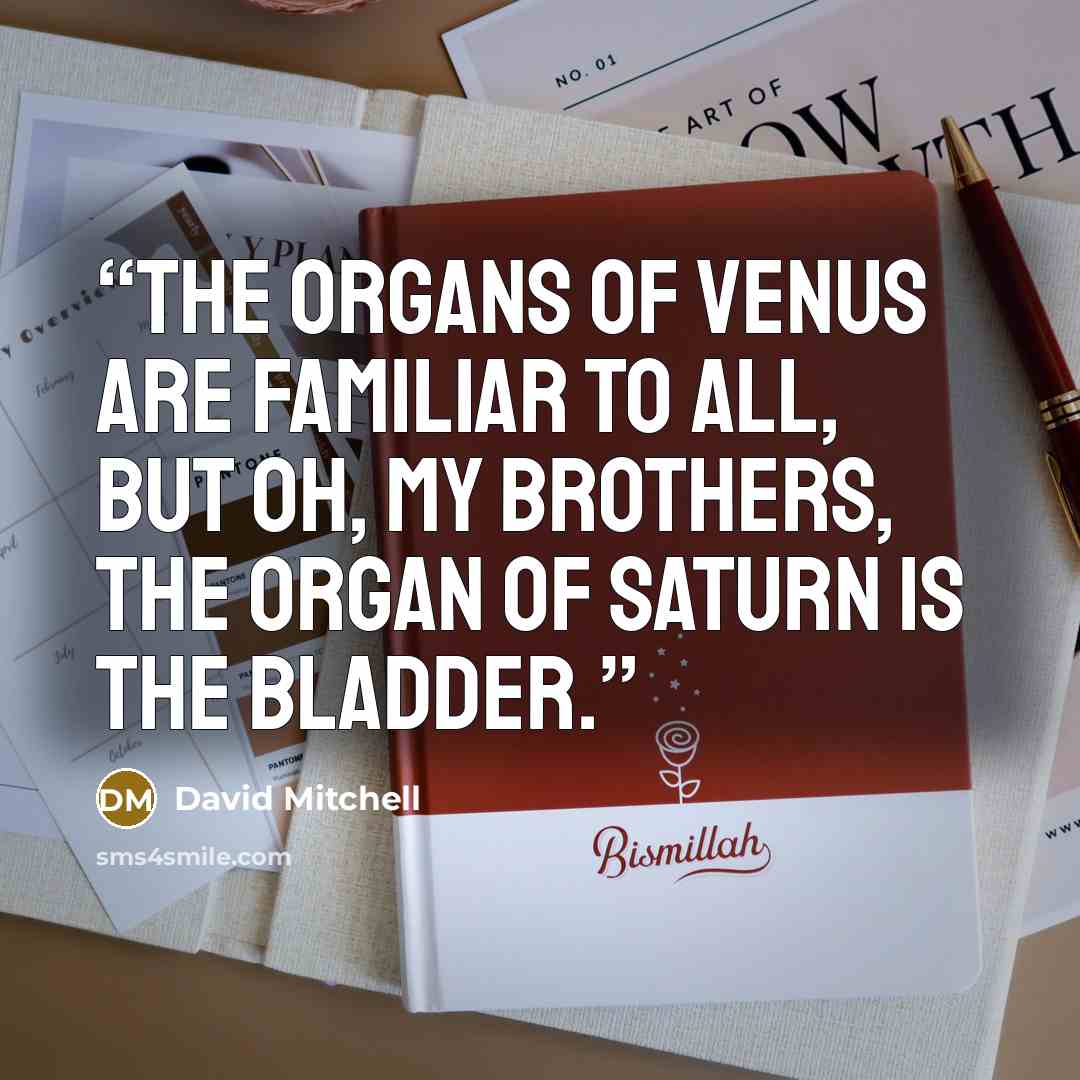 “The organs of Venus are familiar to all, but oh, my brothers, the organ of Saturn is the bladder.” quote by David Mitchell