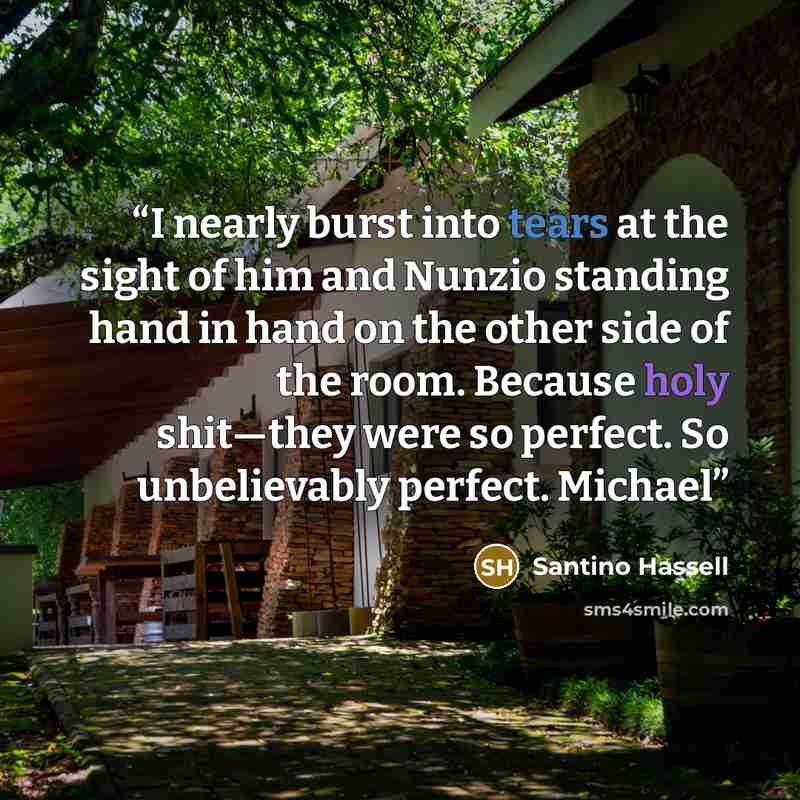 “I nearly burst into tears at the sight of him and Nunzio standing hand in hand on the other side of the room. Because holy shit—they were so perfect. So unbelievably perfect. Michael” quote by Santino Hassell
