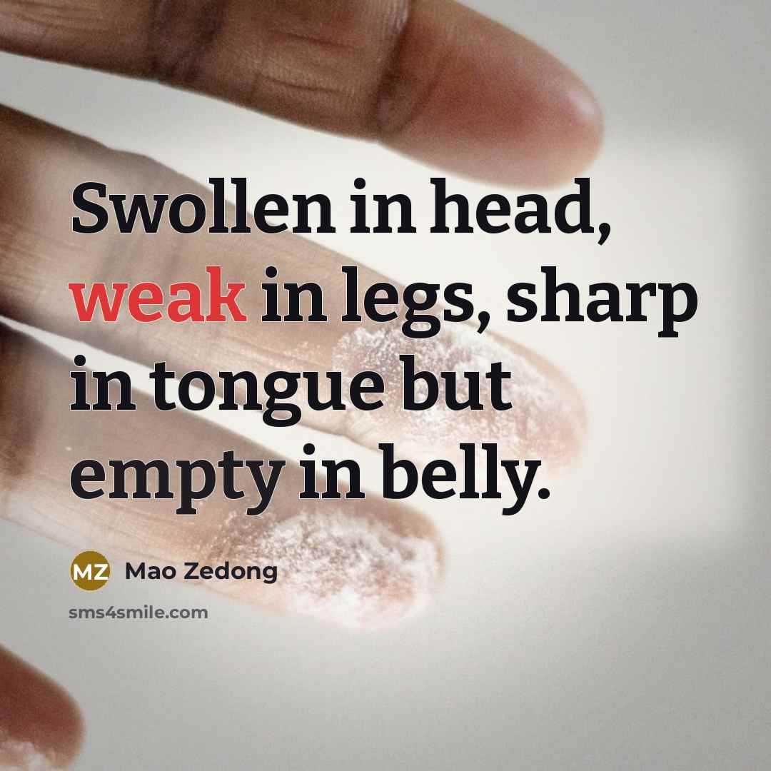“Swollen in head, weak in legs, sharp in tongue but empty in belly.” quote by Mao Zedong