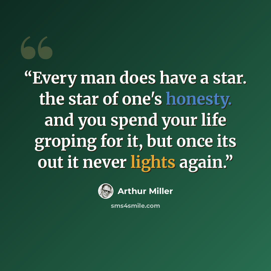 “Every man does have a star. the star of one's honesty. and you spend your life groping for it, but once its out it never lights again.” quote by Arthur Miller