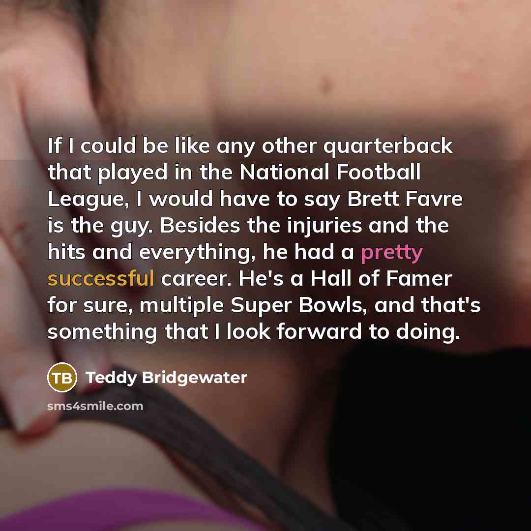 “If I could be like any other quarterback that played in the National Football League, I would have to say Brett Favre is the guy. Besides the injuries and the hits and everything, he had a pretty successful career. He's a Hall of Famer for sure, multiple Super Bowls, and that's something that I…” quote by Teddy Bridgewater