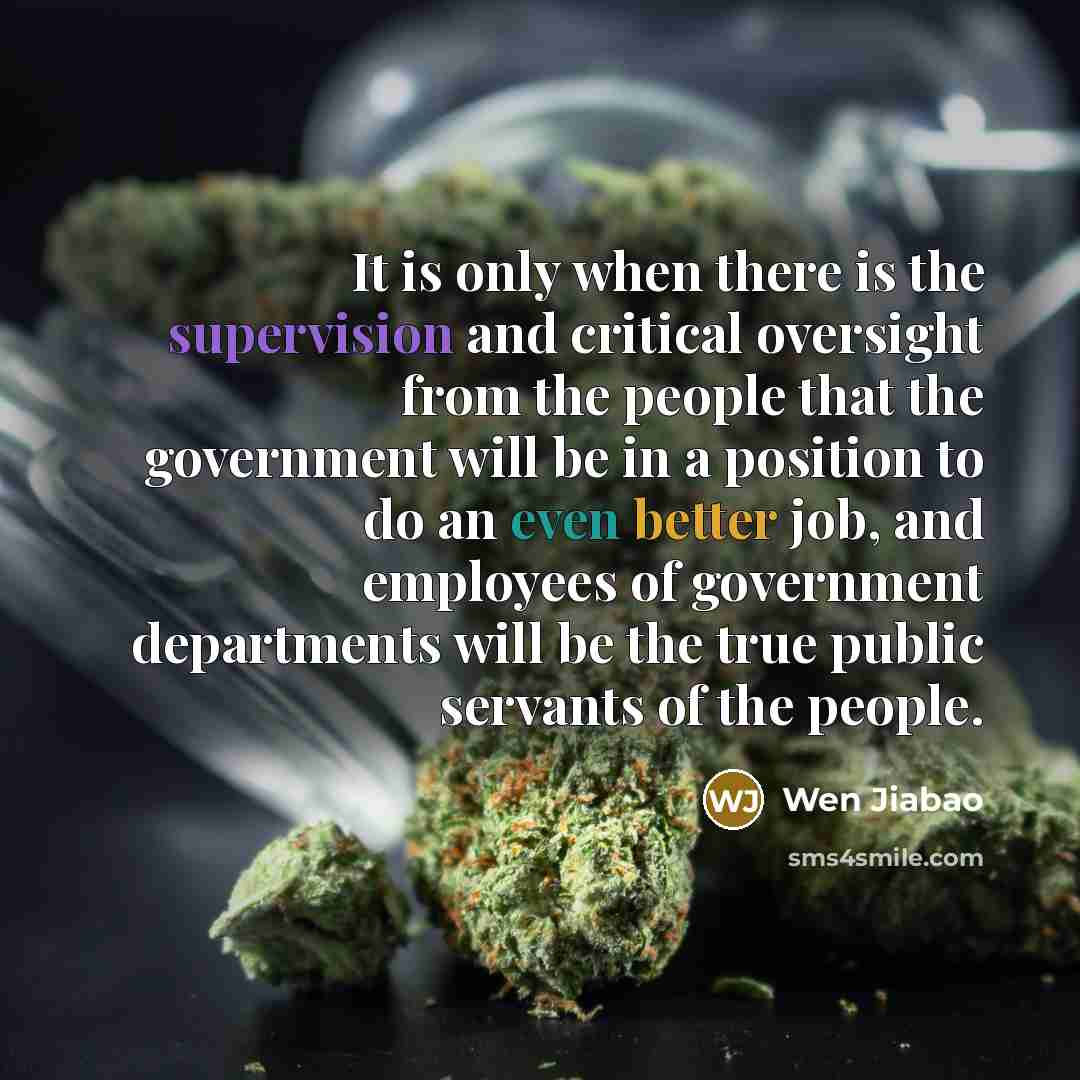 “It is only when there is the supervision and critical oversight from the people that the government will be in a position to do an even better job, and employees of government departments will be the true public servants of the people.” quote by Wen Jiabao