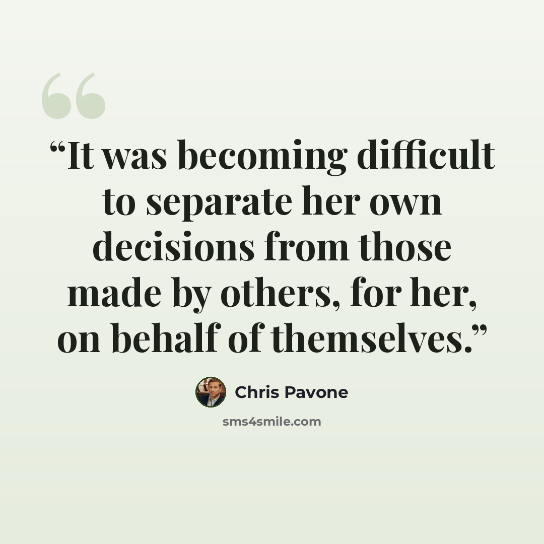 “It was becoming difficult to separate her own decisions from those made by others, for her, on behalf of themselves.” quote by Chris Pavone