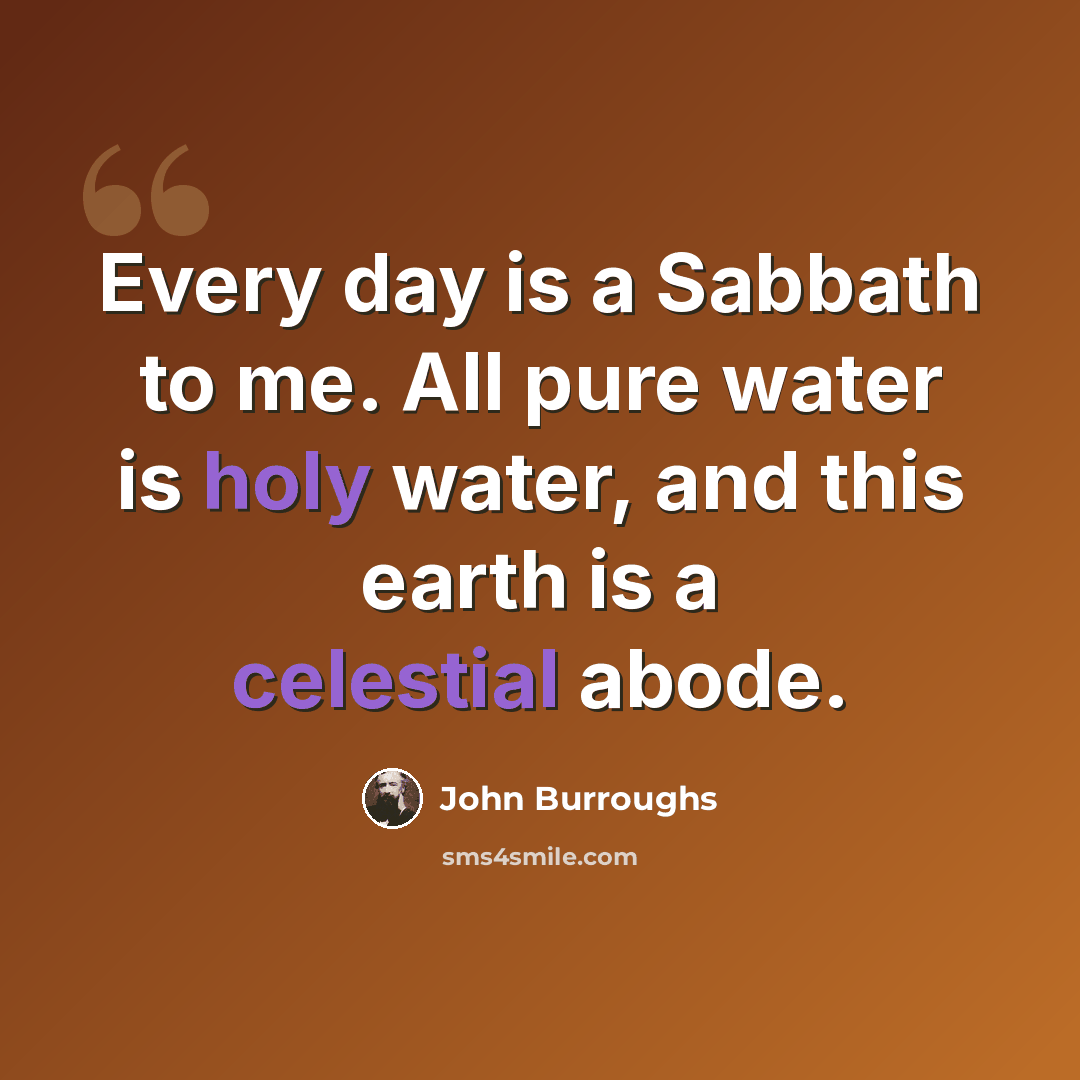 “Every day is a Sabbath to me. All pure water is holy water, and this earth is a celestial abode.” quote by John Burroughs