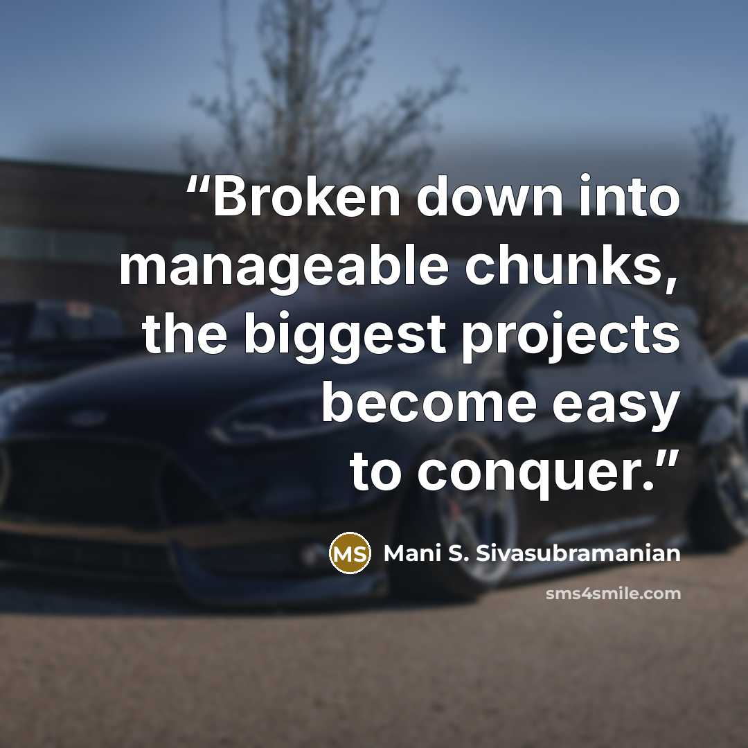 “Broken down into manageable chunks, the biggest projects become easy to conquer.” quote by Mani S. Sivasubramanian