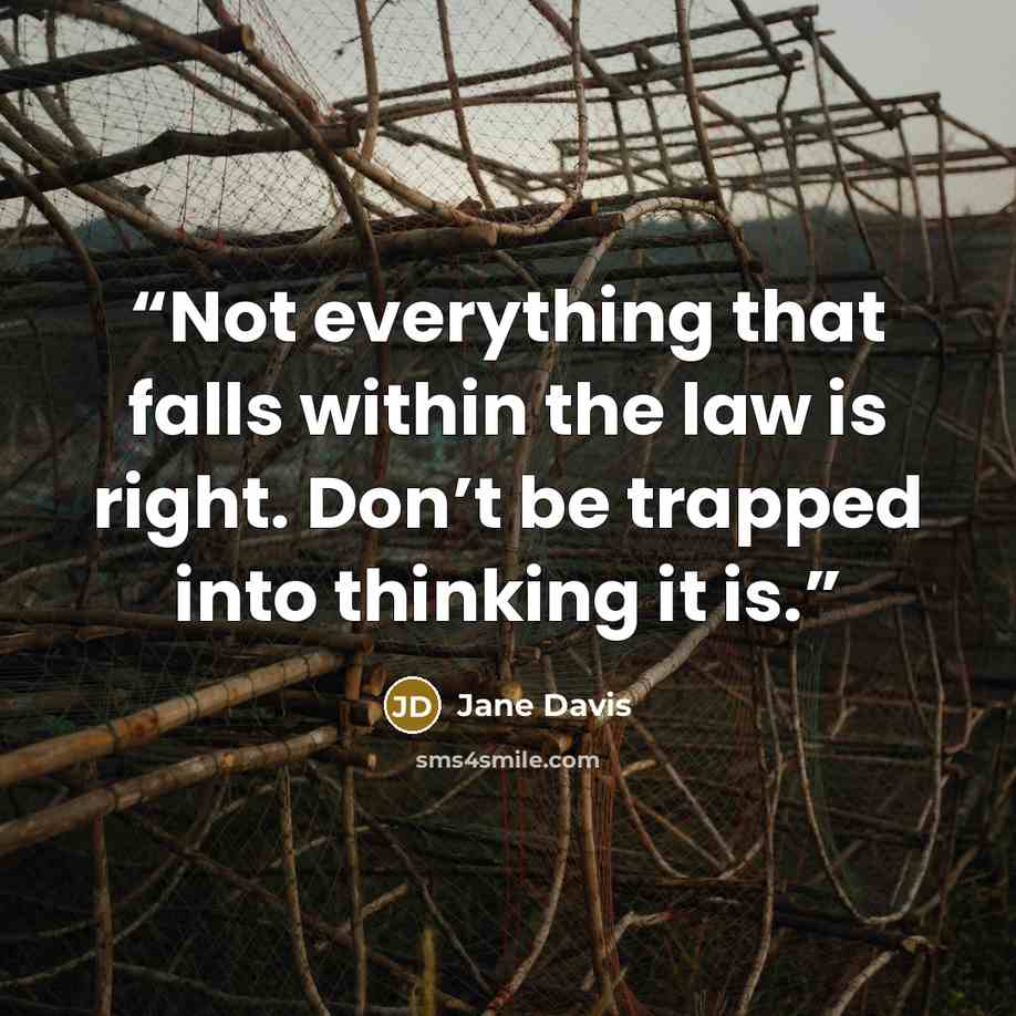 “Not everything that falls within the law is right. Don’t be trapped into thinking it is.” quote by Jane Davis