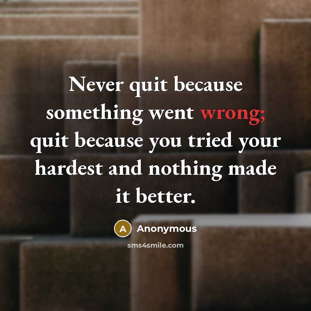 “Never quit because something went wrong; quit because you tried your hardest and nothing made it better.” quote by Anonymous